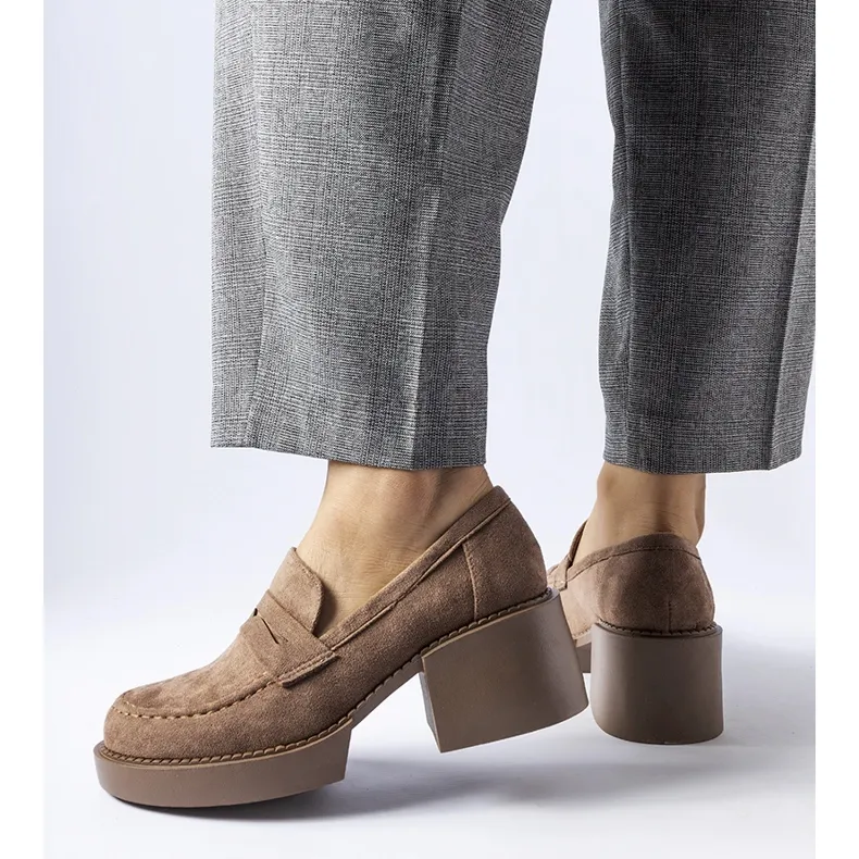 Brown Eco-Suede Block Moccasins