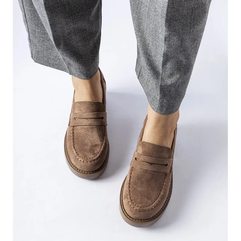 Brown Eco-Suede Block Moccasins