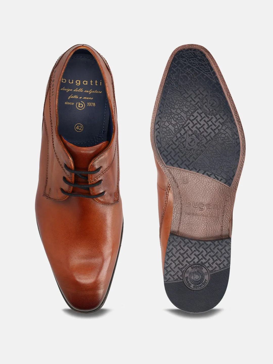 bugatti Cognac Premium Leather Formal Derby Shoes