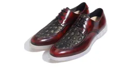 Burgundy Skulls Embossed Leather Gothic Lace Up Mens Oxfords Dress Shoes