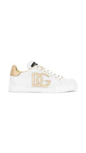 Calfskin Portofino Sneakers - White/Gold with DG Logo