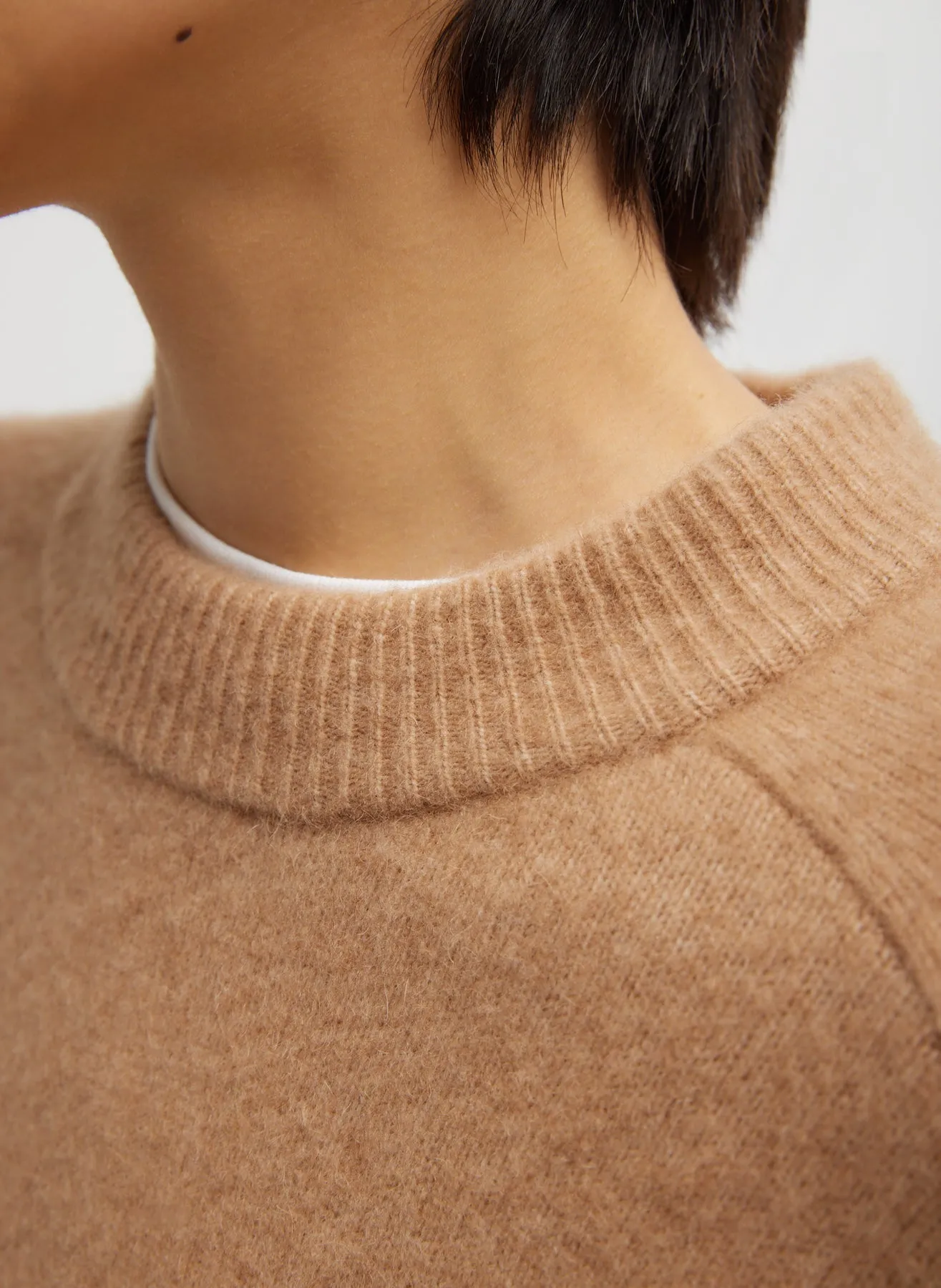 Camel Hair Knit Crewneck Oversized Pullover