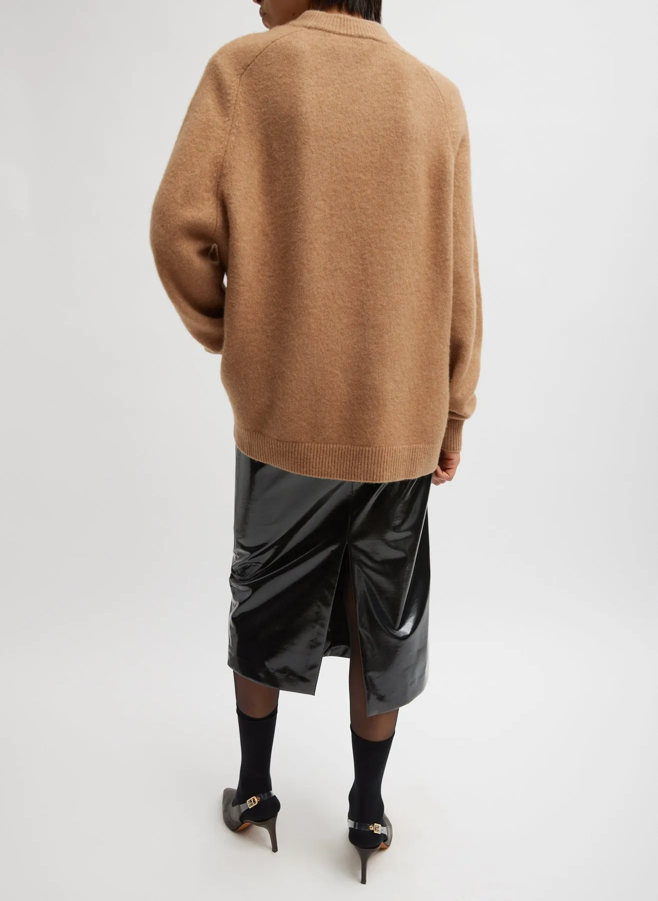 Camel Hair Knit Crewneck Oversized Pullover