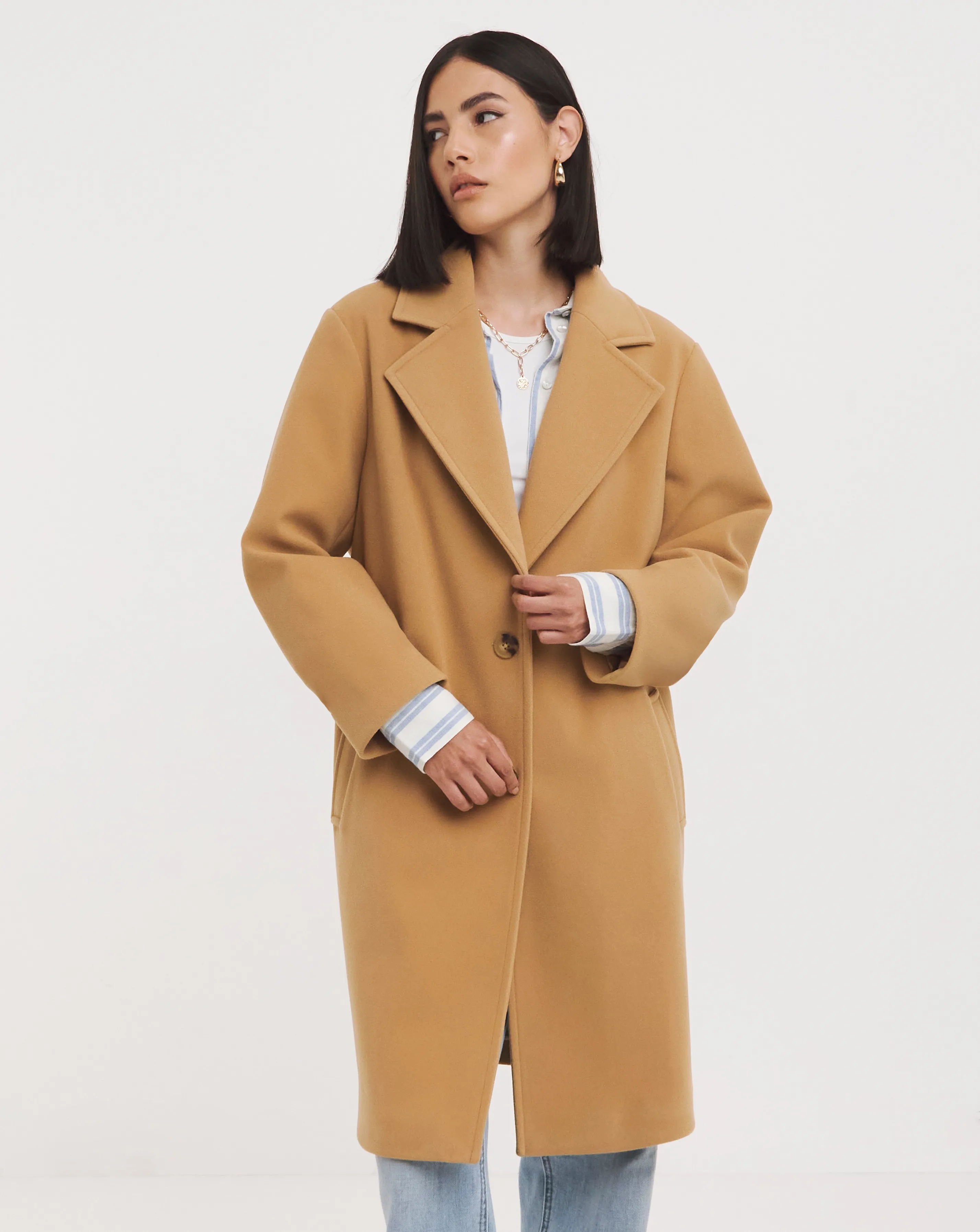 Camel Short Faux Wool Coat