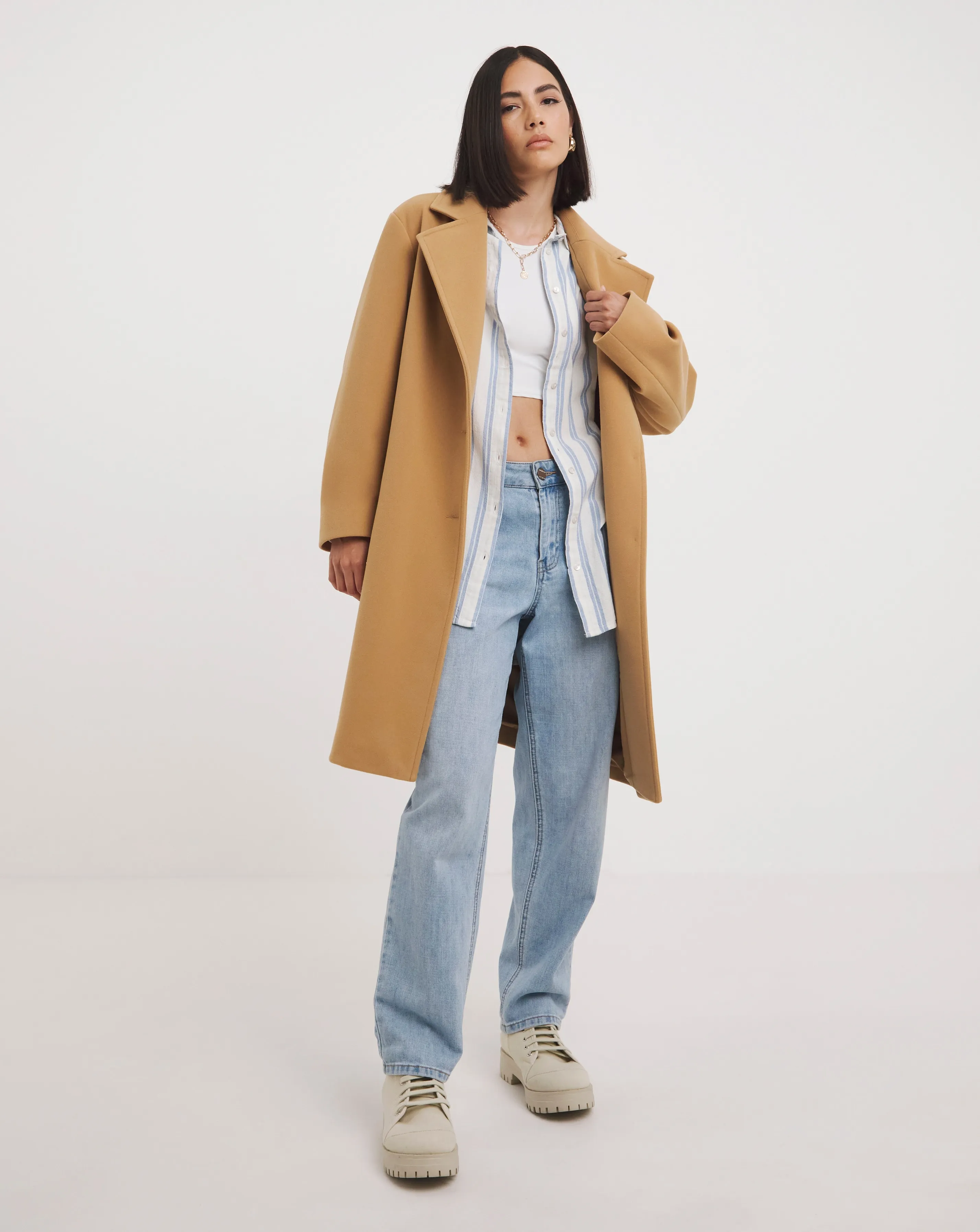 Camel Short Faux Wool Coat