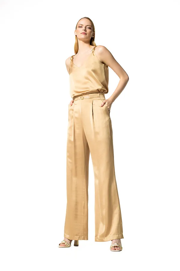 Caroline Biss LOOSE SHINY HIGH WAIST WIDE TROUSERS