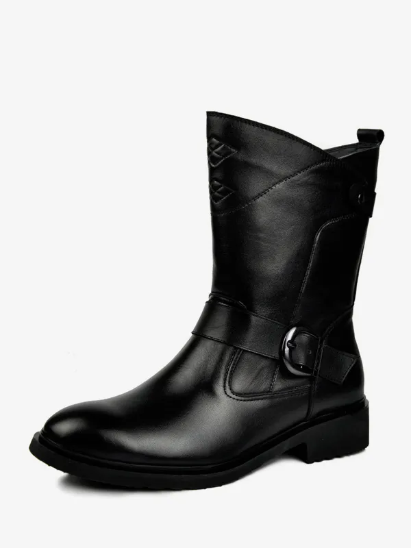 Chelsea Boots Men's Black Cowhide Round Toe Short Boots