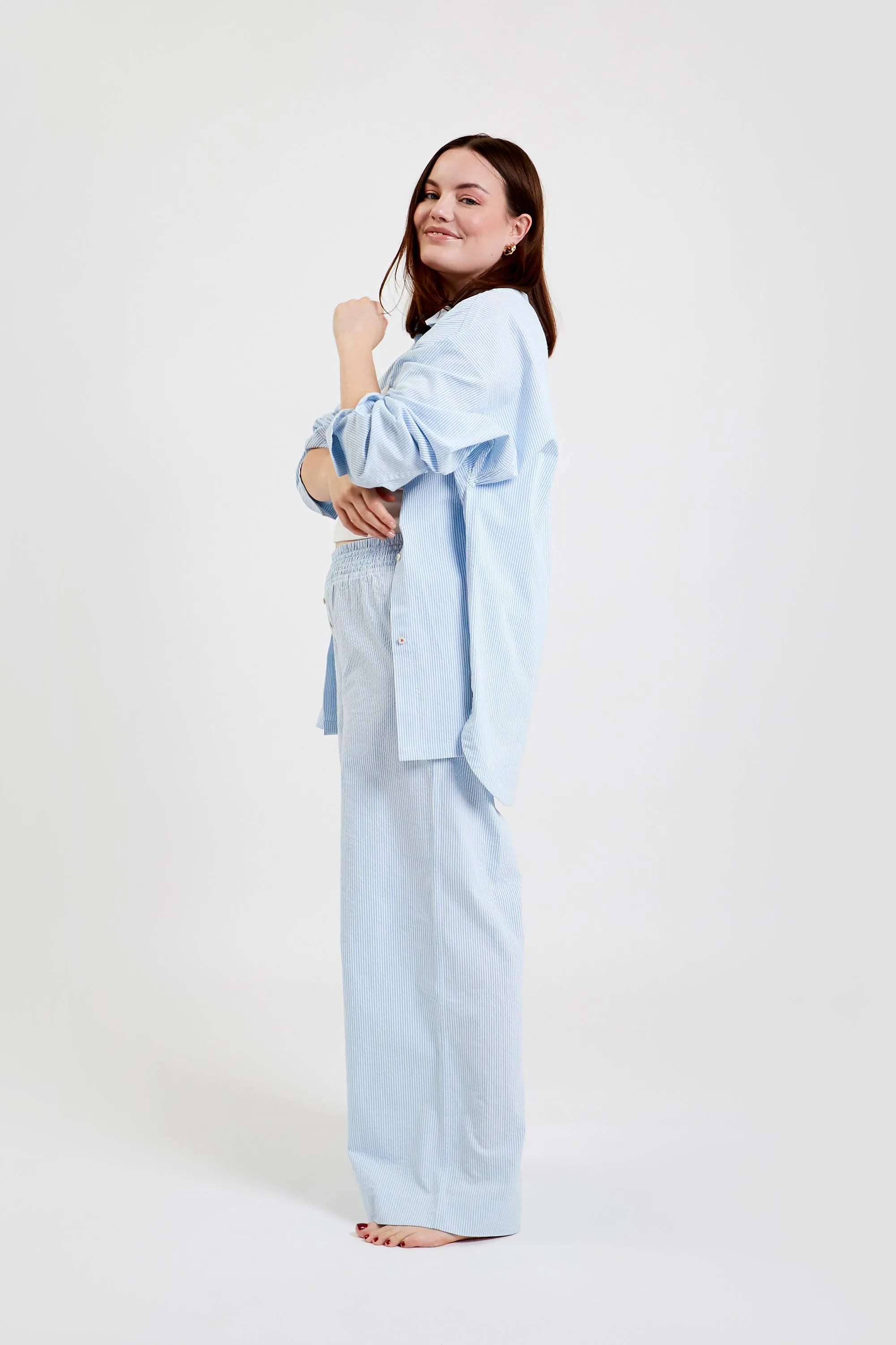 Chicory striped woven-cotton pyjama trousers - Blue Stripe