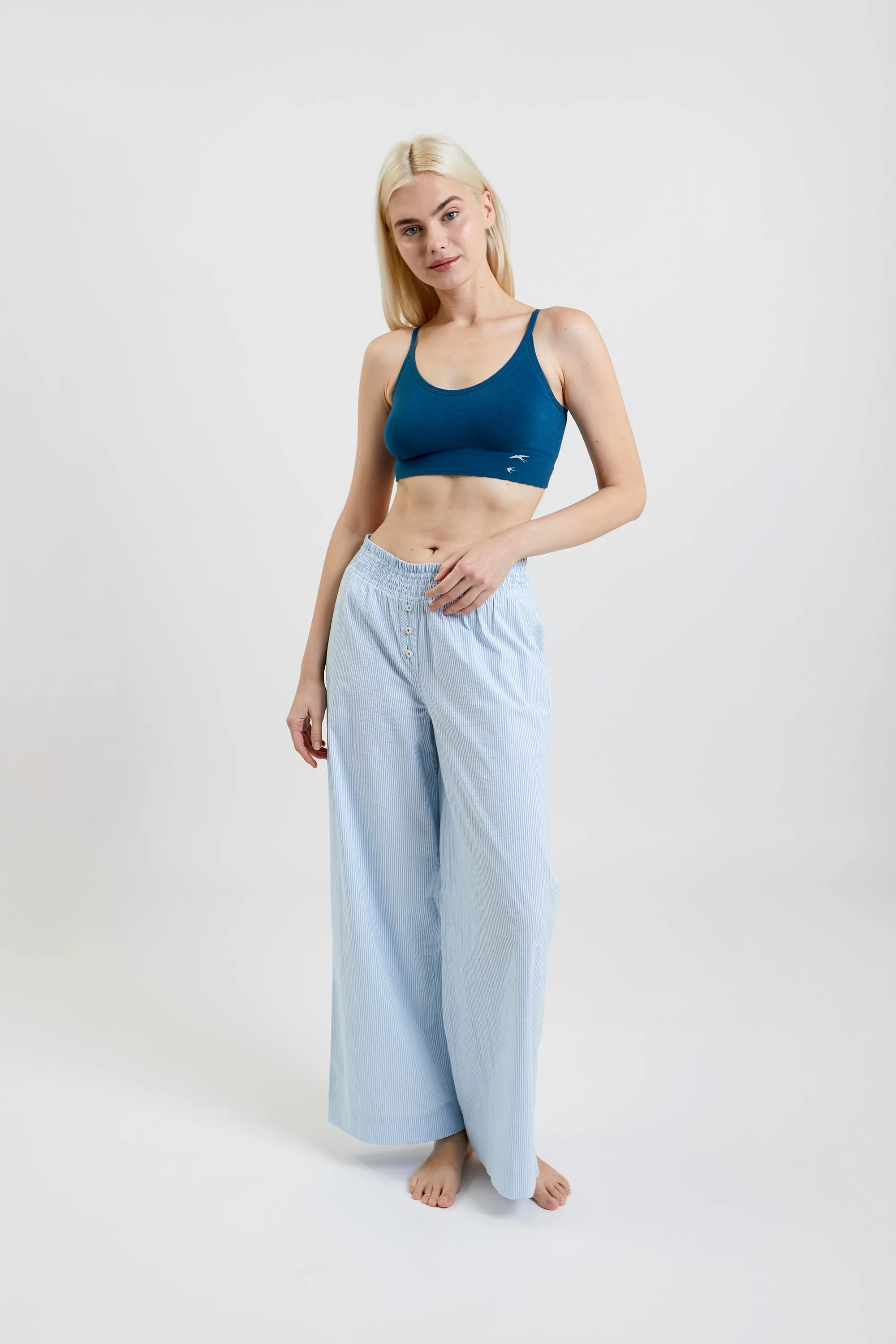 Chicory striped woven-cotton pyjama trousers - Blue Stripe