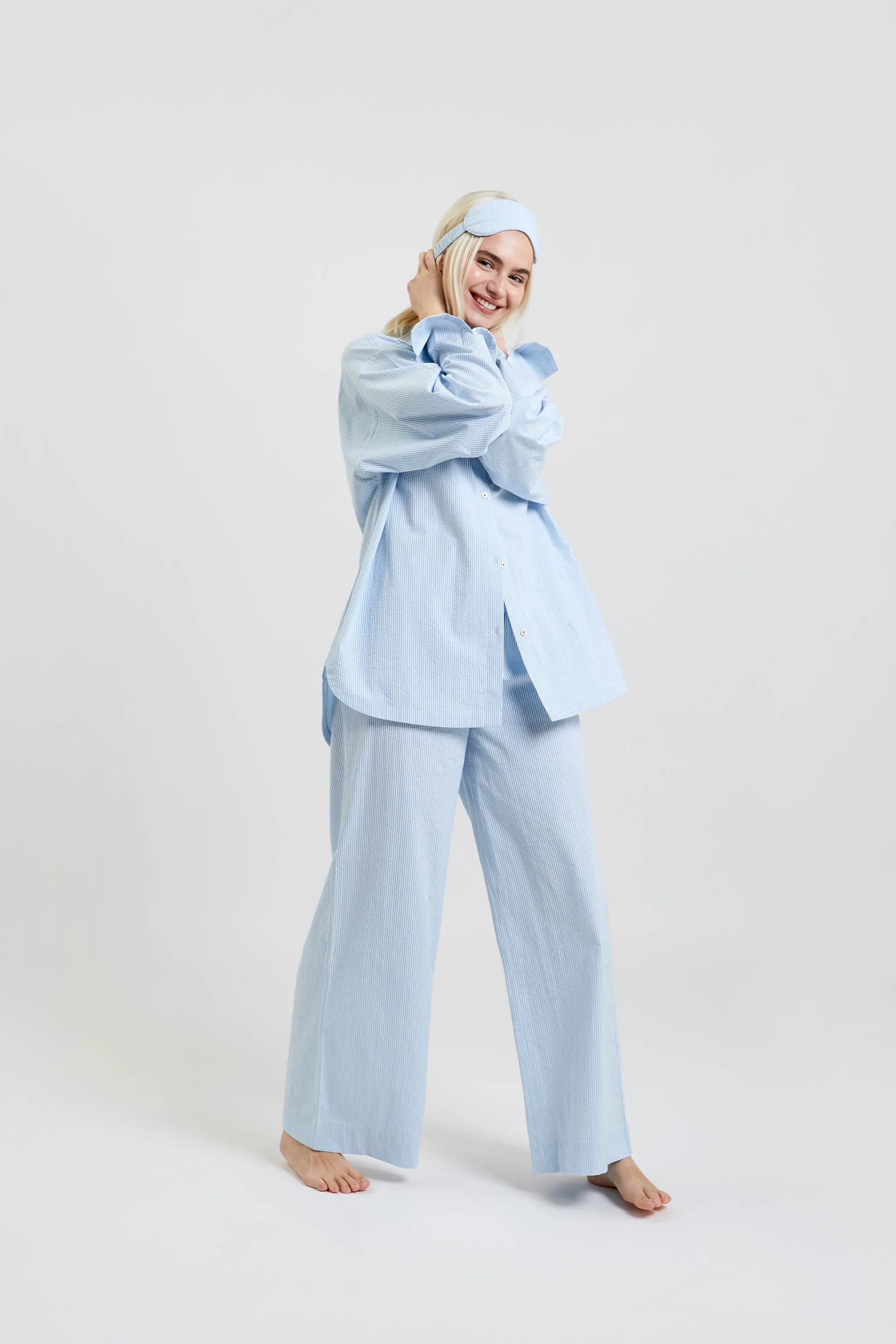 Chicory striped woven-cotton pyjama trousers - Blue Stripe