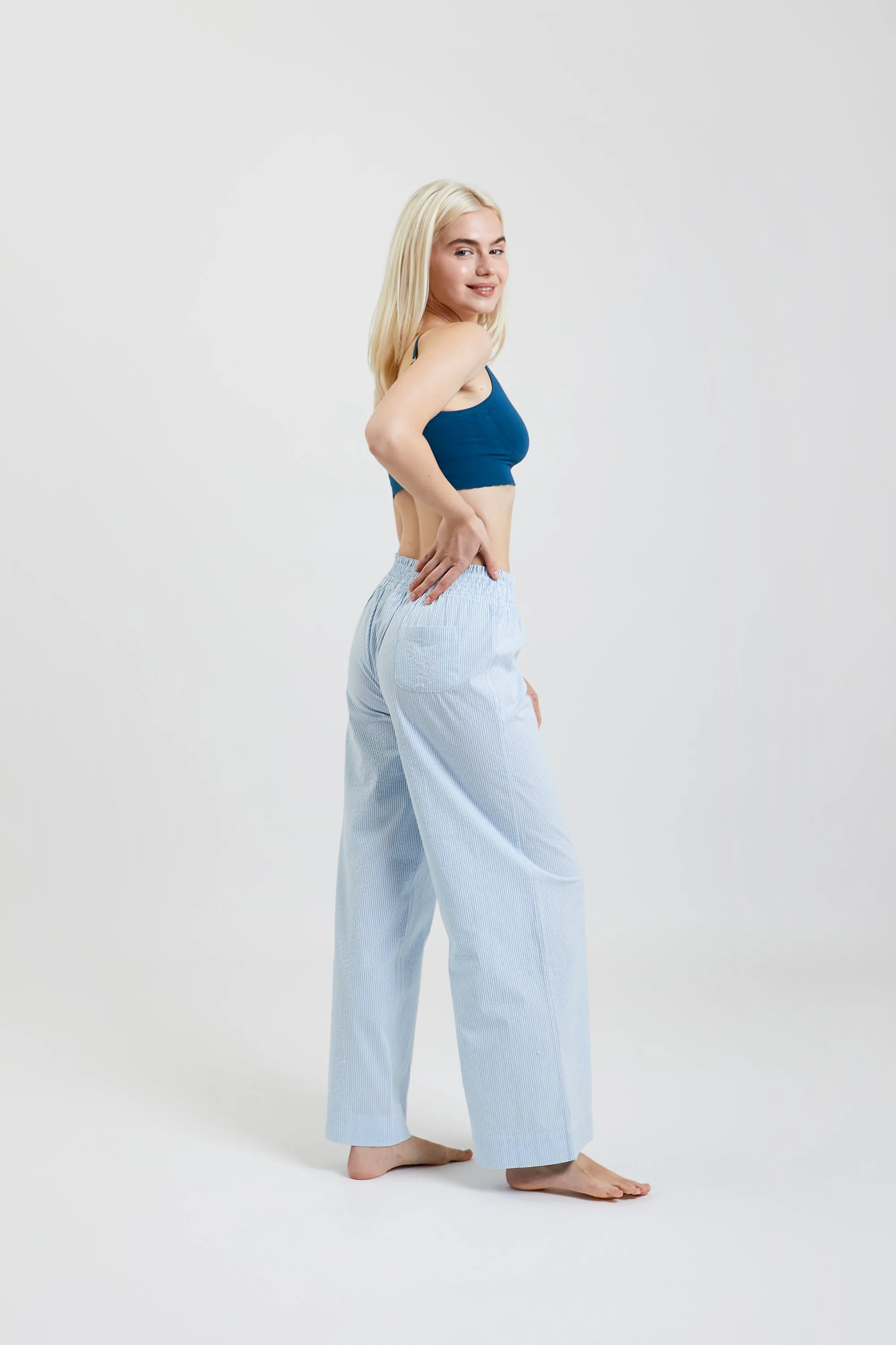 Chicory striped woven-cotton pyjama trousers - Blue Stripe