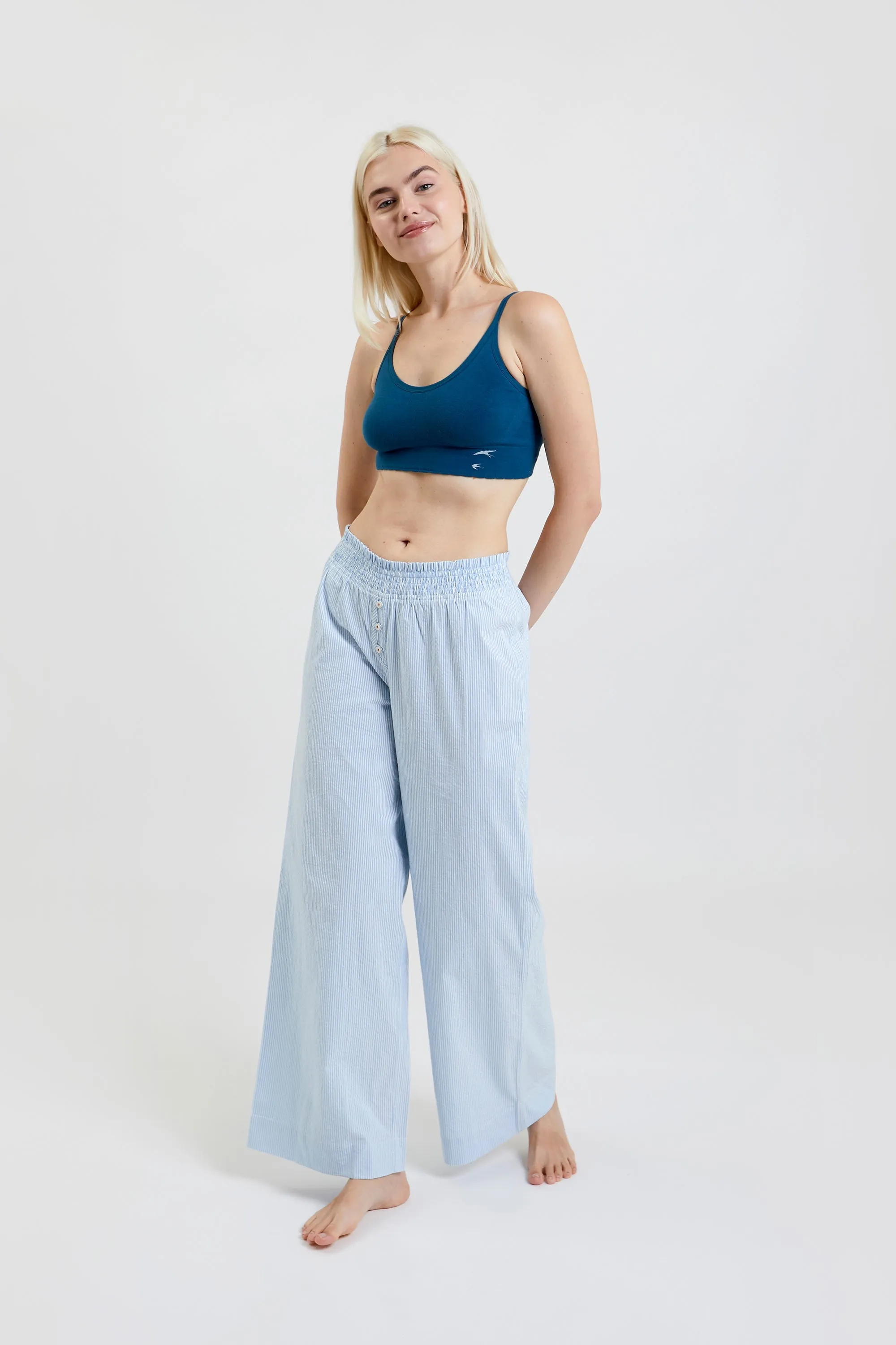 Chicory striped woven-cotton pyjama trousers - Blue Stripe