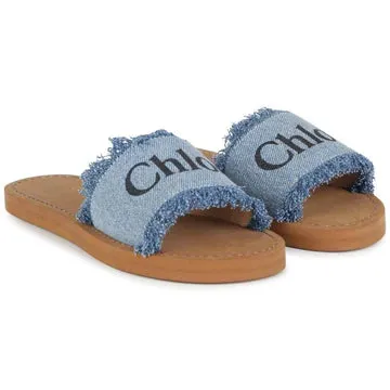 Chloe Denim Blue Logo Slide