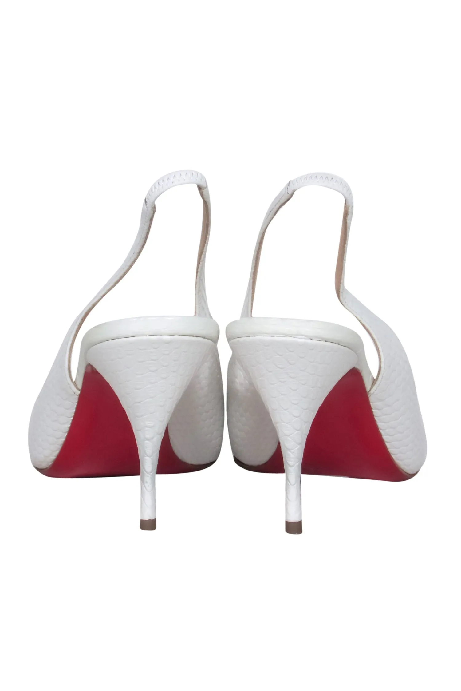 Christian Louboutin - White Reptile Embossed Pointed Toe Slingback Heels Sz 8.5