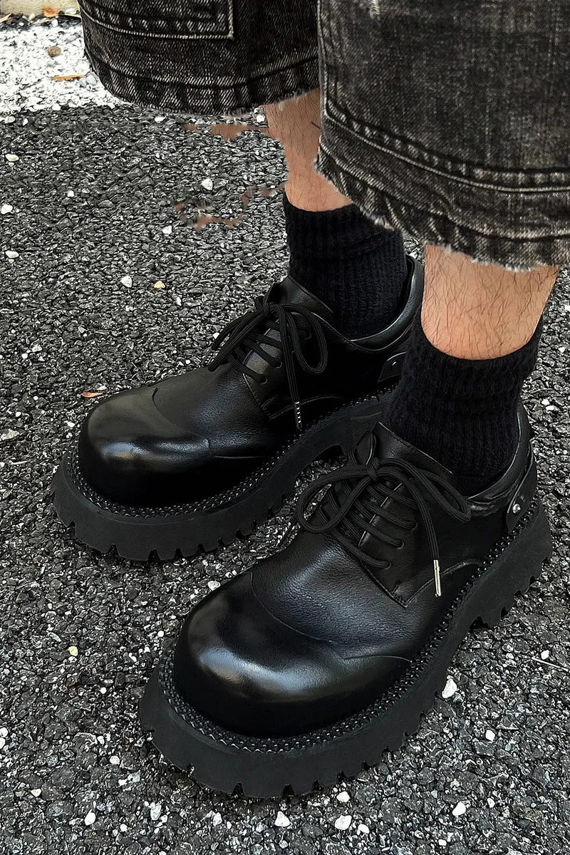 Chunky Black Leather Derby Shoes