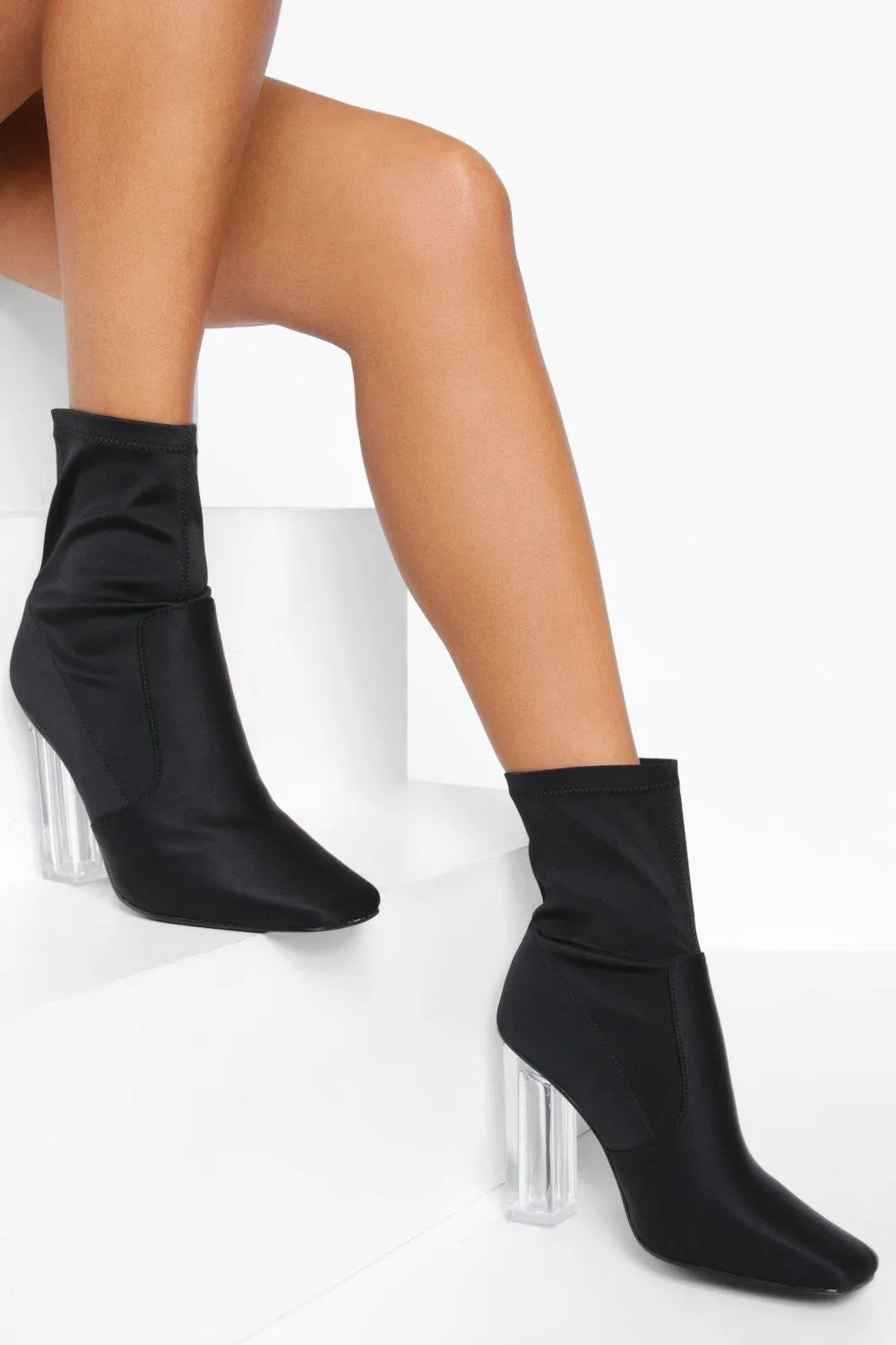 Clear Heel Pointed Sock Boots