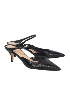 Club Monaco - Black Embossed Leather Pointed Toe Mule Heels Sz 8