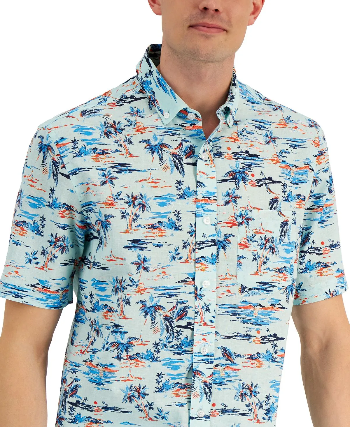 Club Room Men's Regular Fit Tropical Print T-Shirt Blue Small