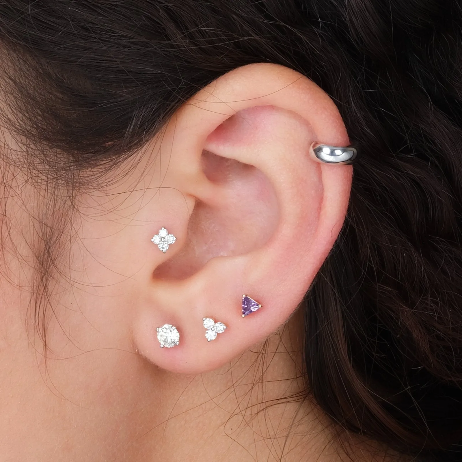 Cluster Diamond Trinity Stud Earring