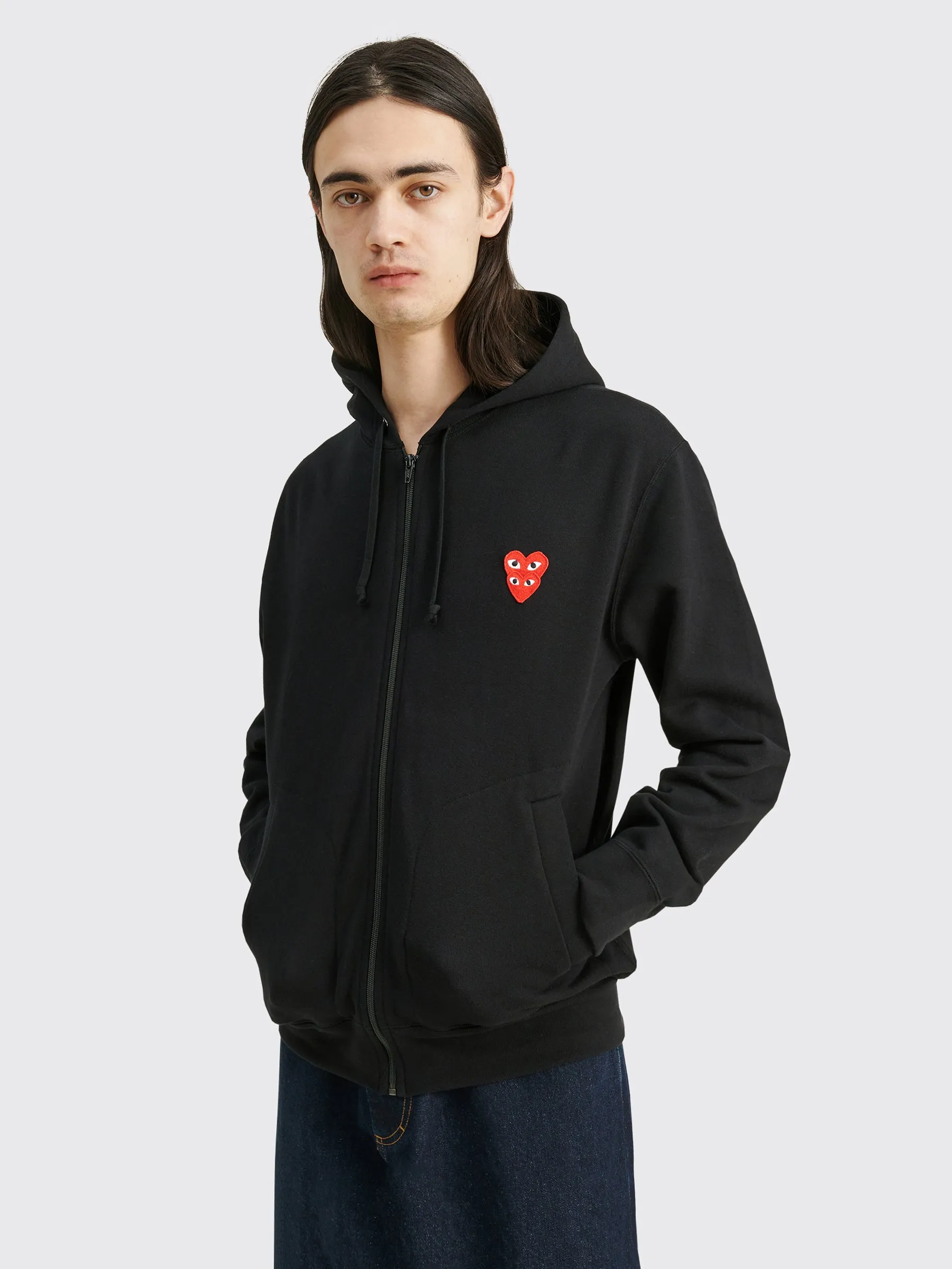 Comme des Garçons Play Double Heart Hooded Zip Sweatshirt Black