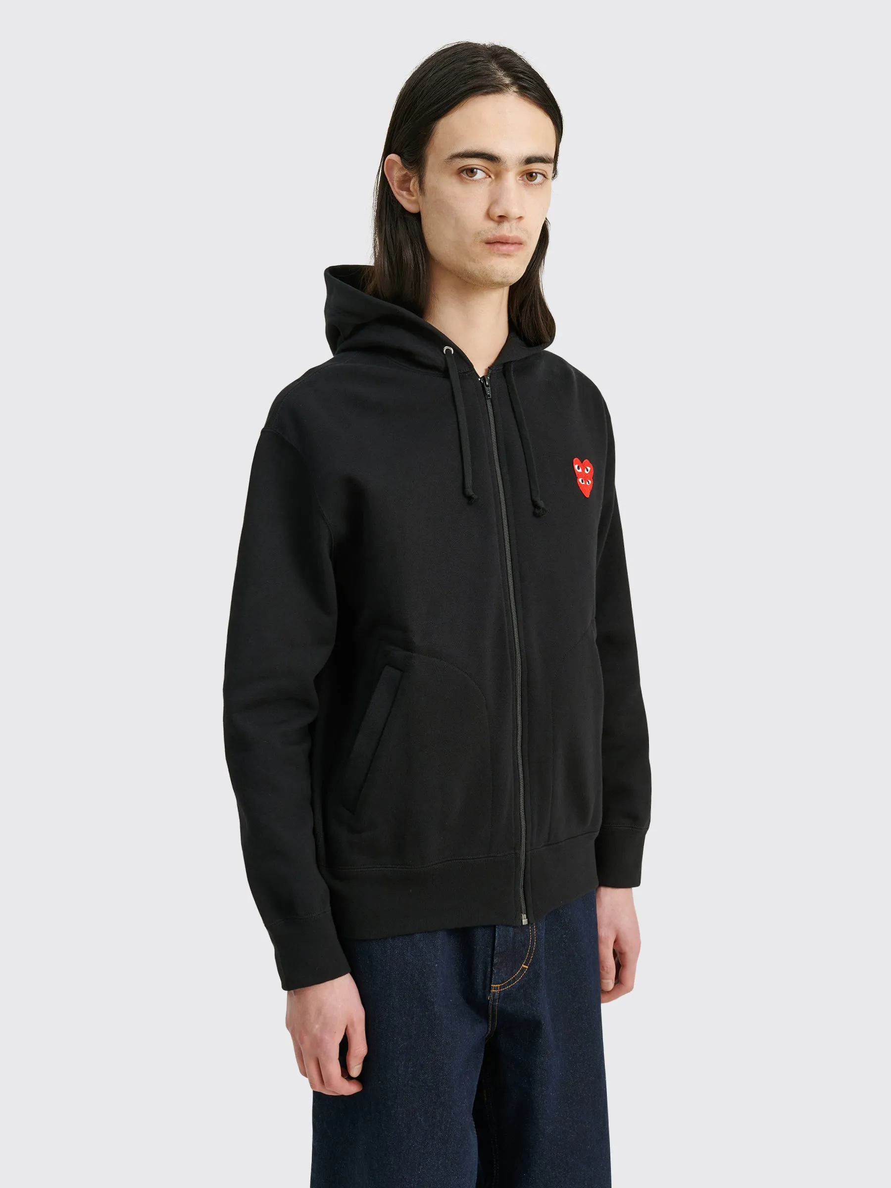 Comme des Garçons Play Double Heart Hooded Zip Sweatshirt Black