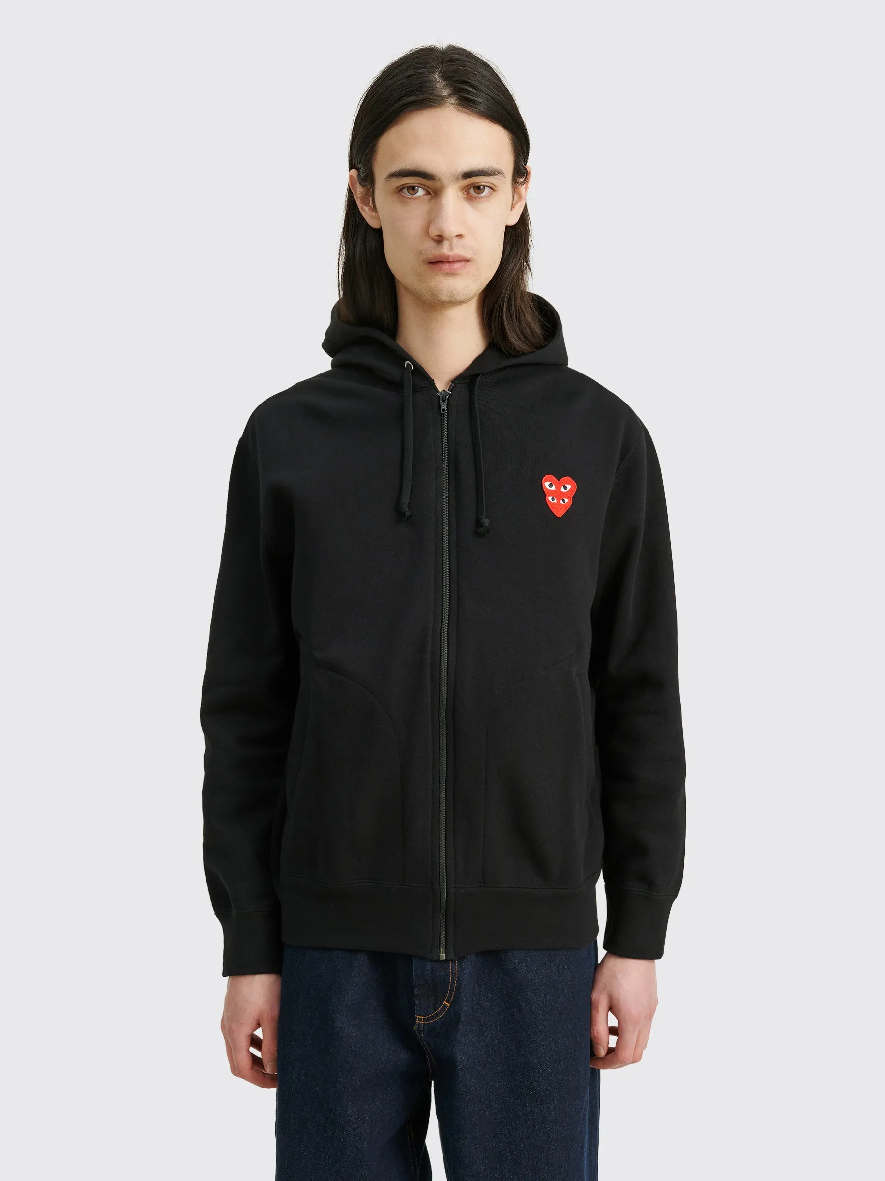 Comme des Garçons Play Double Heart Hooded Zip Sweatshirt Black