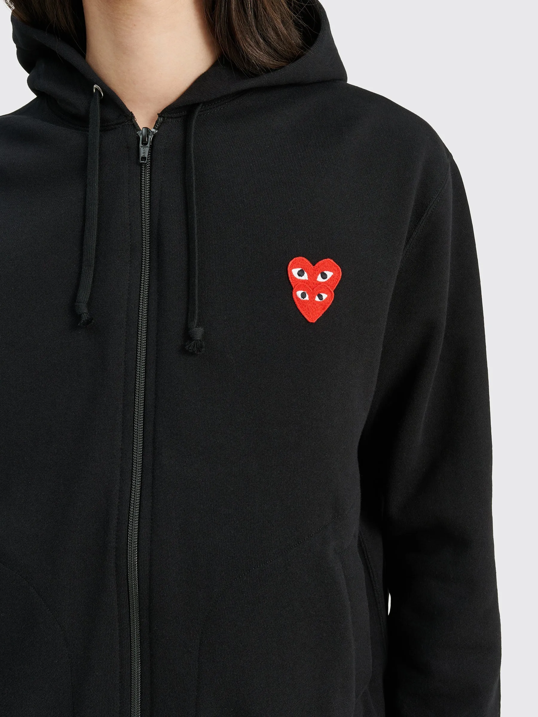 Comme des Garçons Play Double Heart Hooded Zip Sweatshirt Black