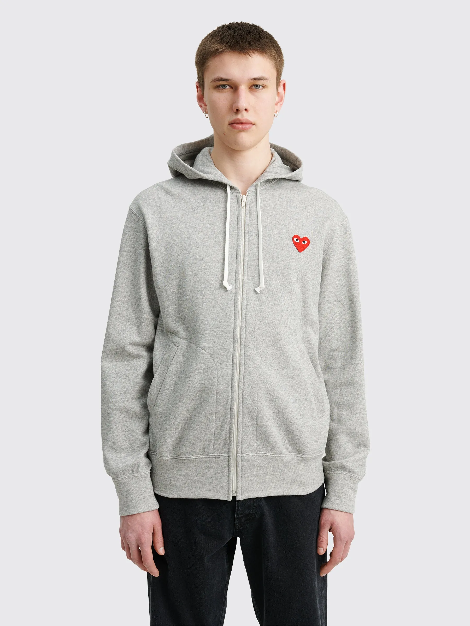 Comme des Garçons Play Small Heart Zip Hooded Sweatshirt Grey