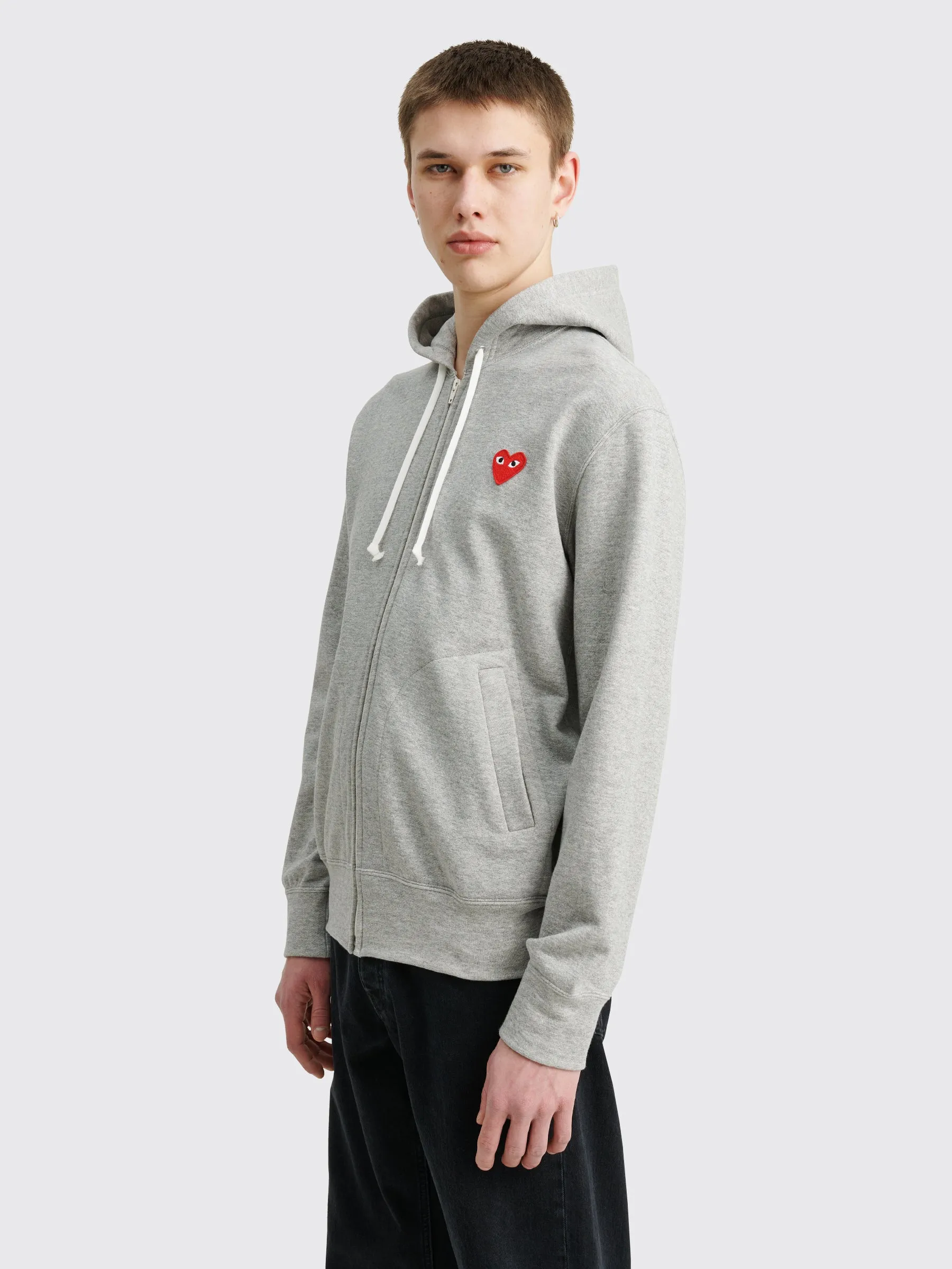 Comme des Garçons Play Small Heart Zip Hooded Sweatshirt Grey