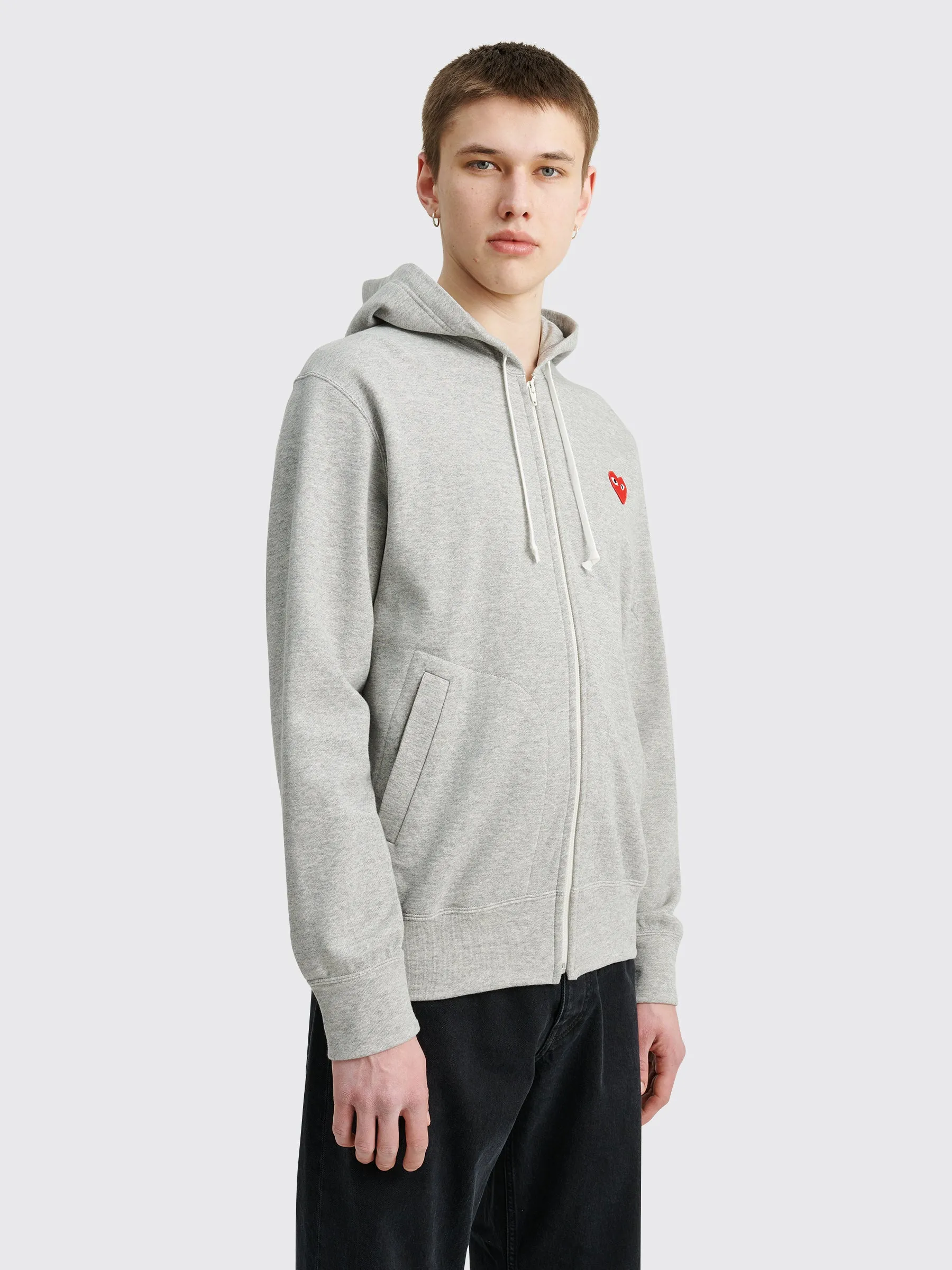 Comme des Garçons Play Small Heart Zip Hooded Sweatshirt Grey