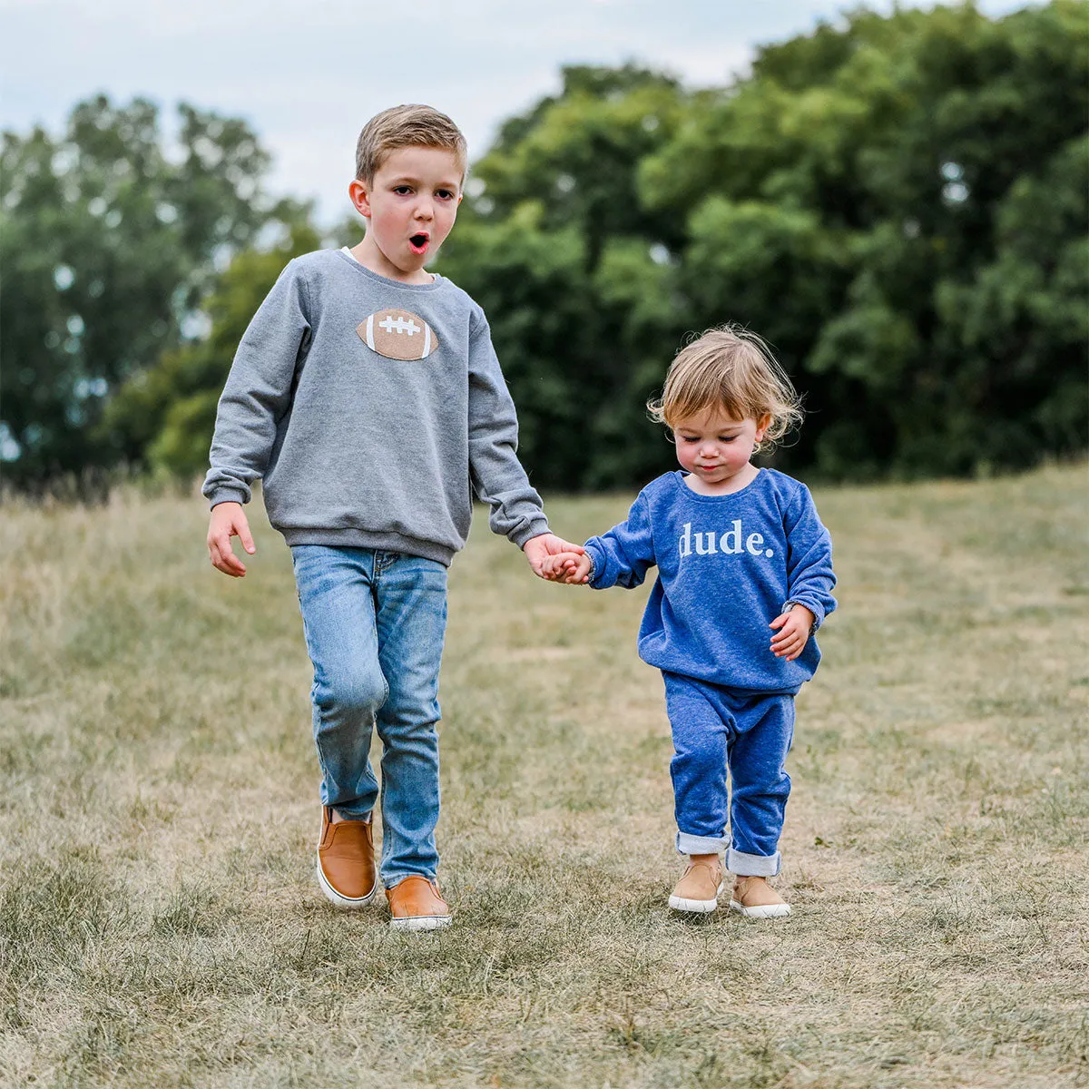 Cotton Boxy Sweatshirt - dude print - Denim