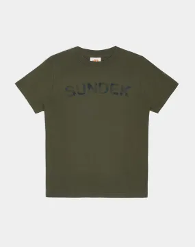 Crew Neck T-Shirt with Camo Print Logo