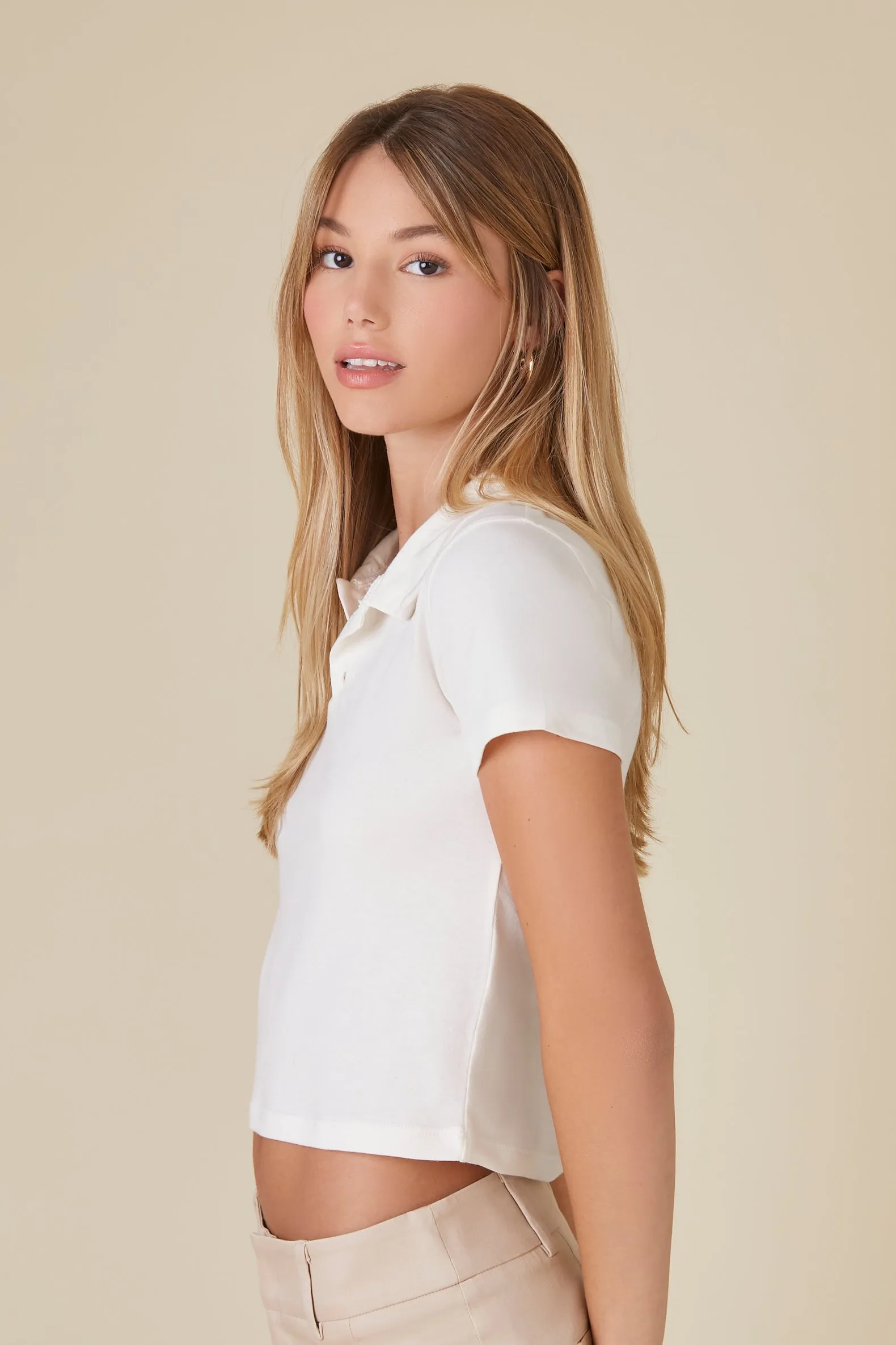 Cropped Polo Shirt in Jersey Knit