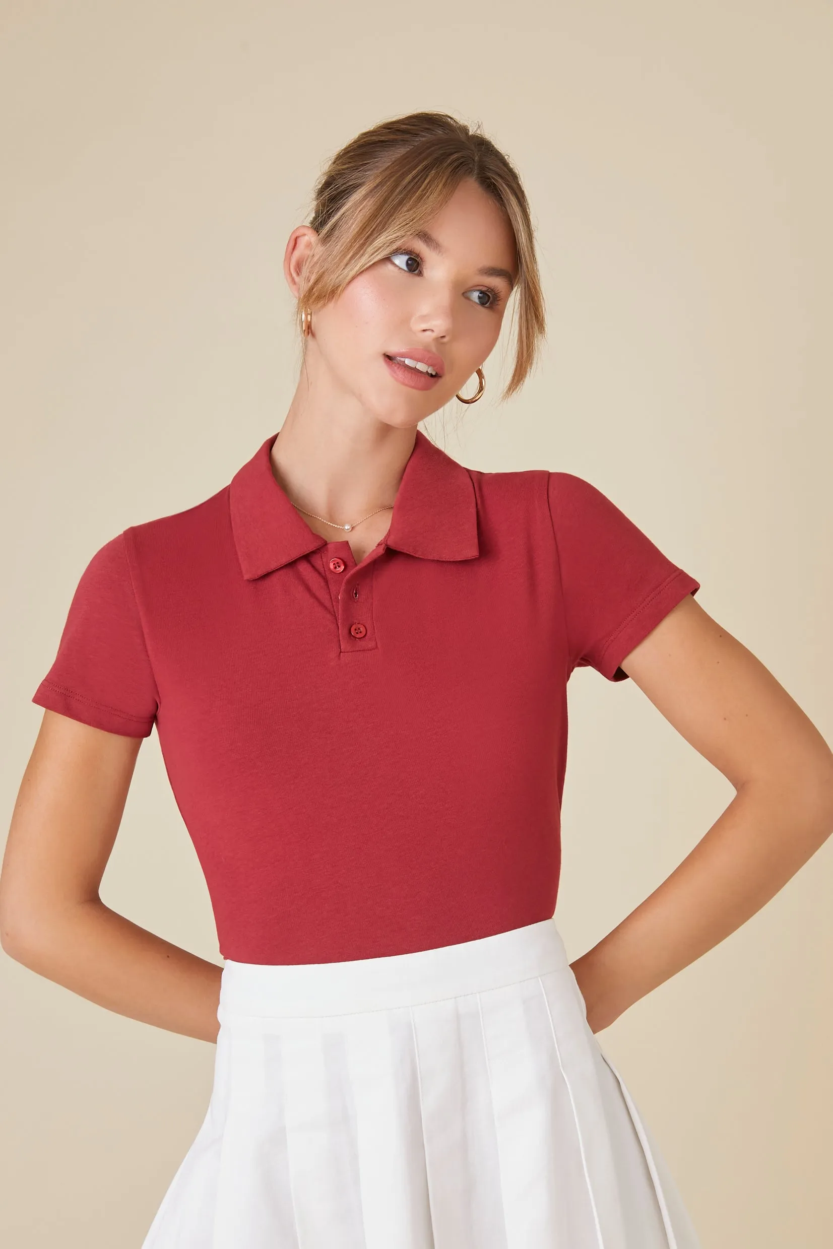 Cropped Polo Shirt in Jersey Knit