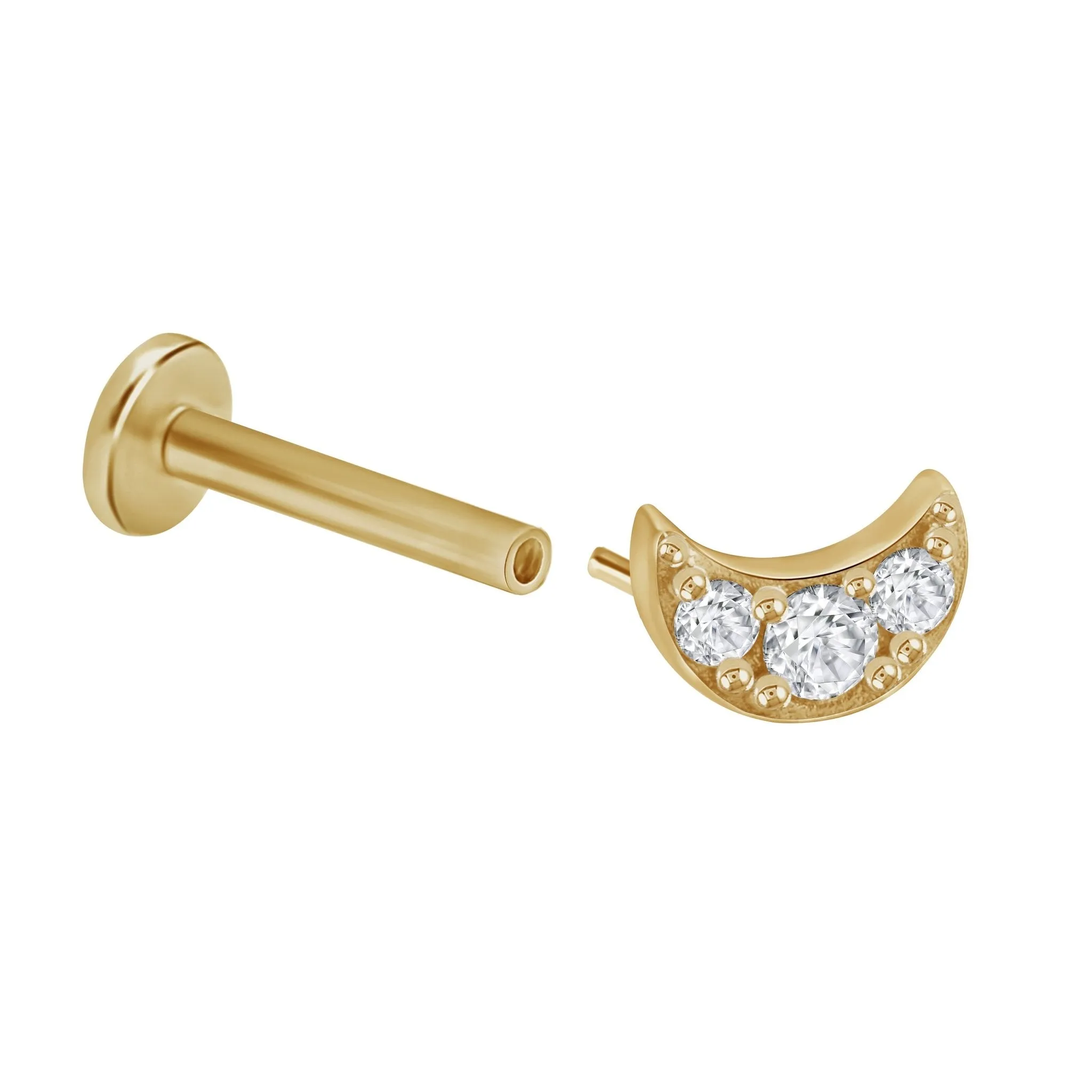 Crescent Moon CZ Flat Back Stud