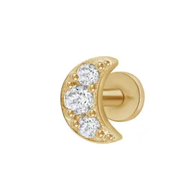 Crescent Moon CZ Flat Back Stud