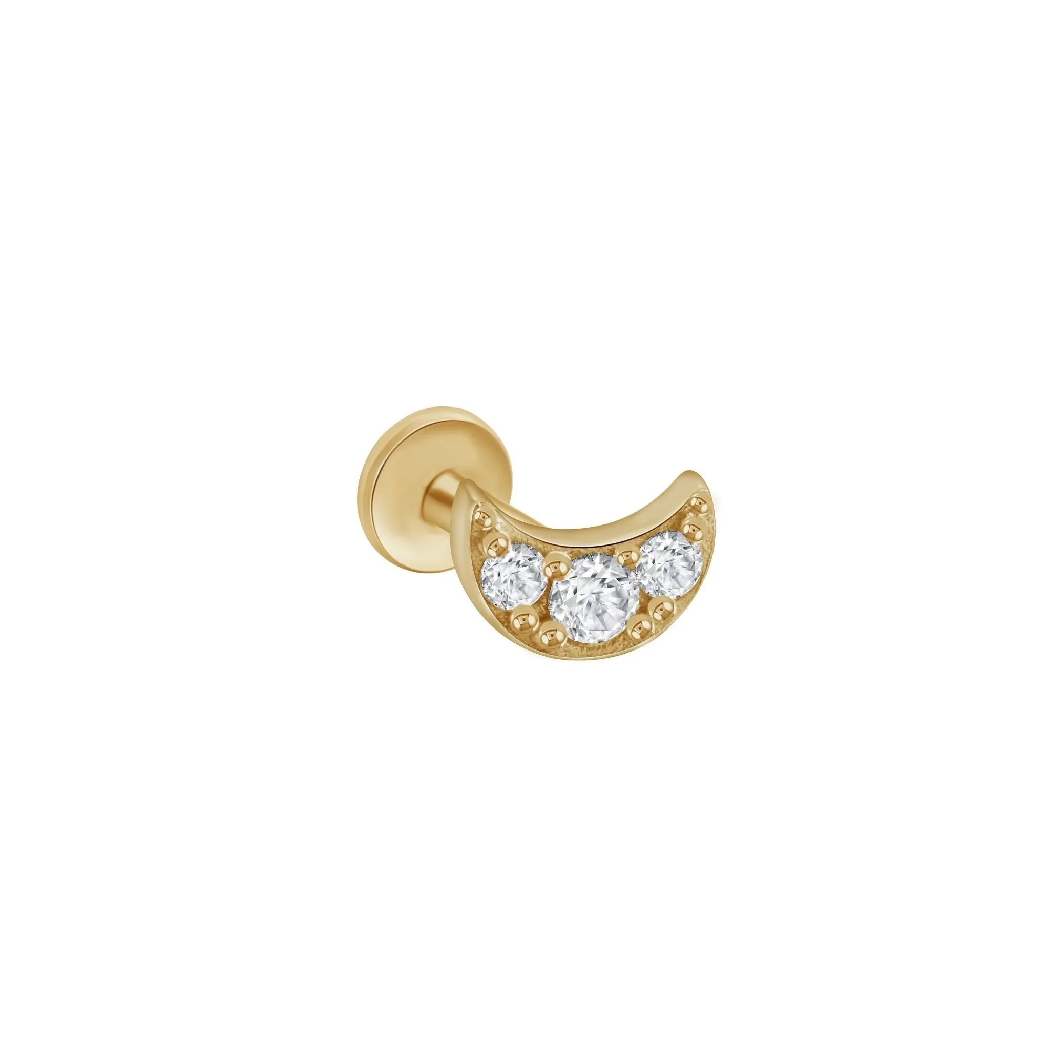 Crescent Moon CZ Flat Back Stud