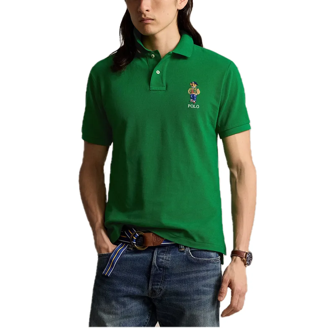 CUSTOM SLIM POLO BEAR MESH SHIRT ATHLETIC GREEN