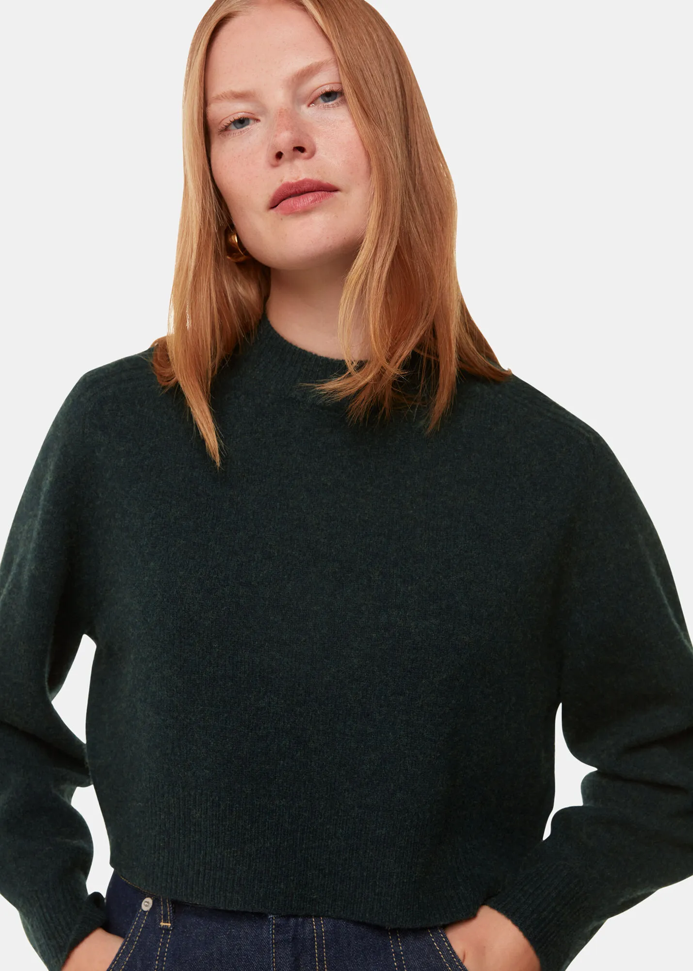 Dark Green Wool Crop Relaxed Knit