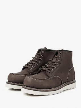 Deep Brown Cowhide Combat Boots with Round Toe and Martin Style