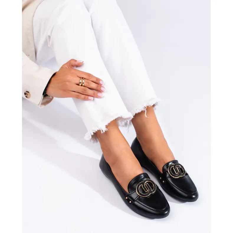 Black Diamantique Moccasins With Ornament