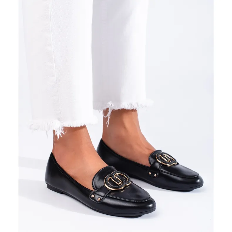 Black Diamantique Moccasins With Ornament