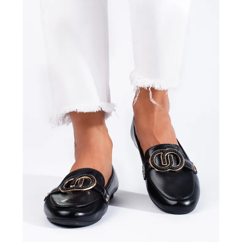 Black Diamantique Moccasins With Ornament