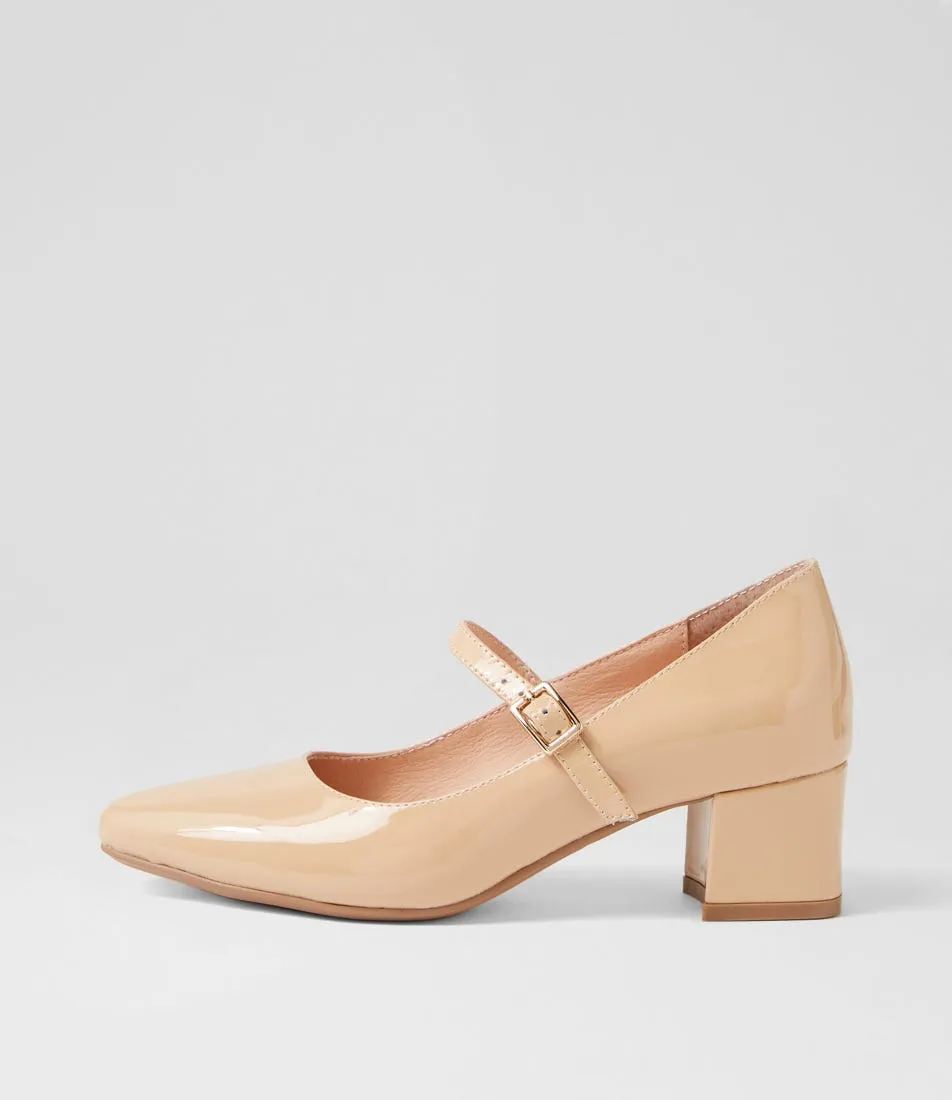 DIANA FERRARI Ovale Nude Patent Leather Mary Jane Heels