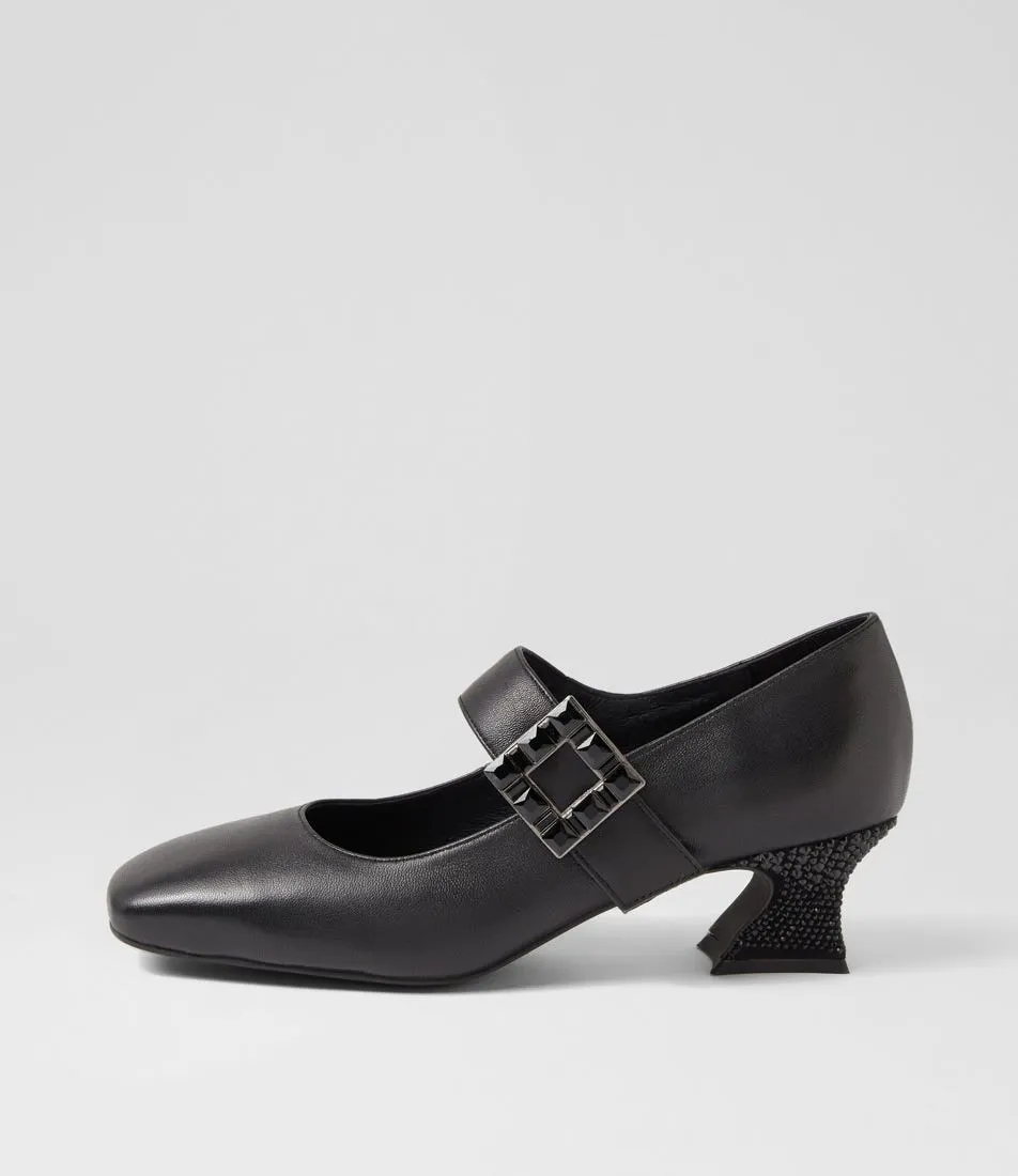 DJANGO & JULIETTE Patricio Black Leather Jewels Heels