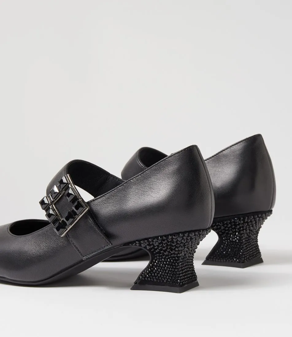 DJANGO & JULIETTE Patricio Black Leather Jewels Heels