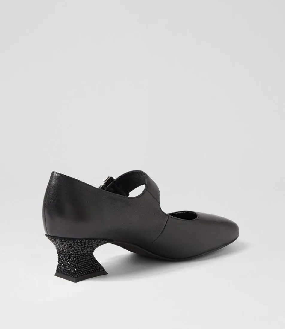 DJANGO & JULIETTE Patricio Black Leather Jewels Heels