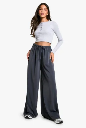 DRAWSTRING WAIST WIDE LEG TROUSERS