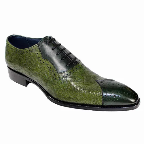 Men’s Green-Olive Duca Marino Chisel Toe Python Print Oxfords