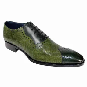 Men’s Green-Olive Duca Marino Chisel Toe Python Print Oxfords